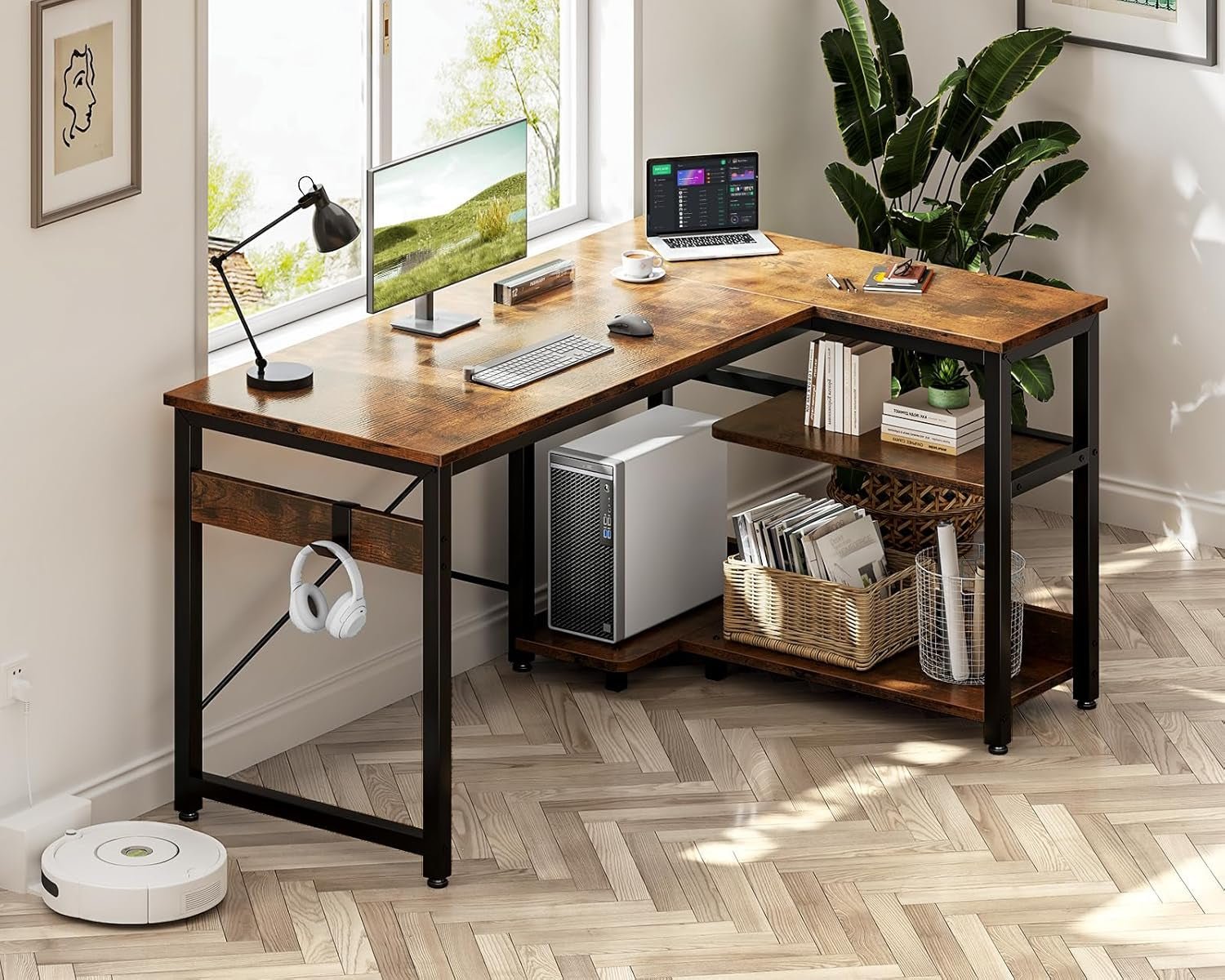 L Shaped Computer Desk 40 Inch With Storage Shelves