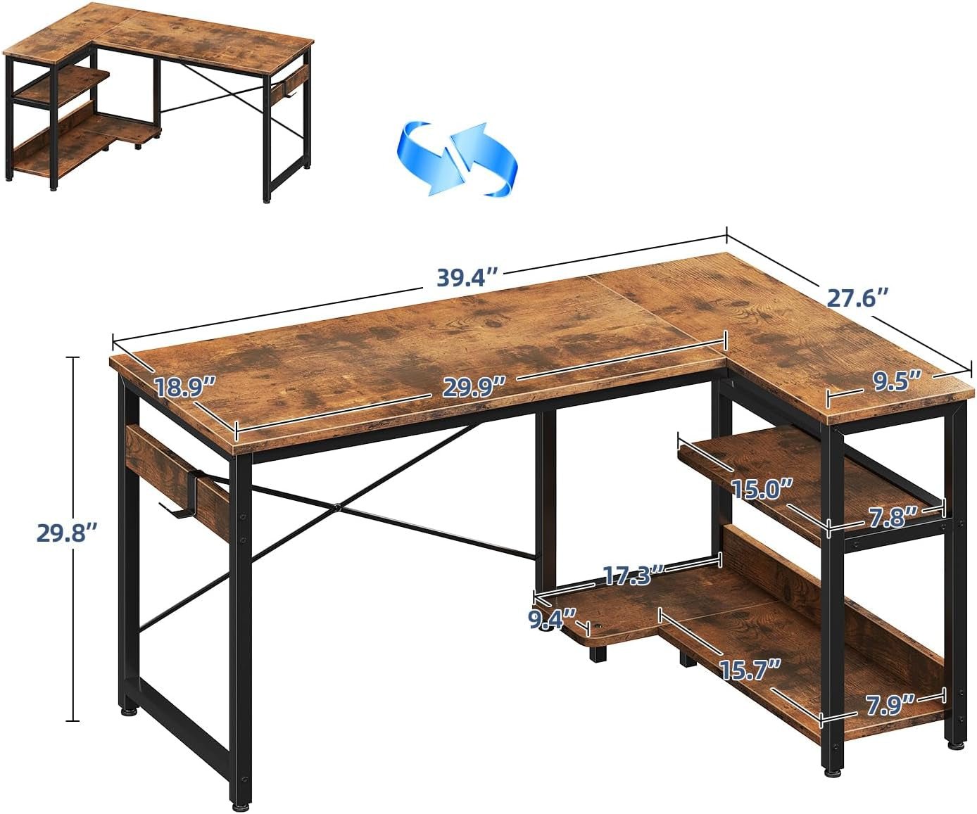 L Shaped Computer Desk 40 Inch With Storage Shelves