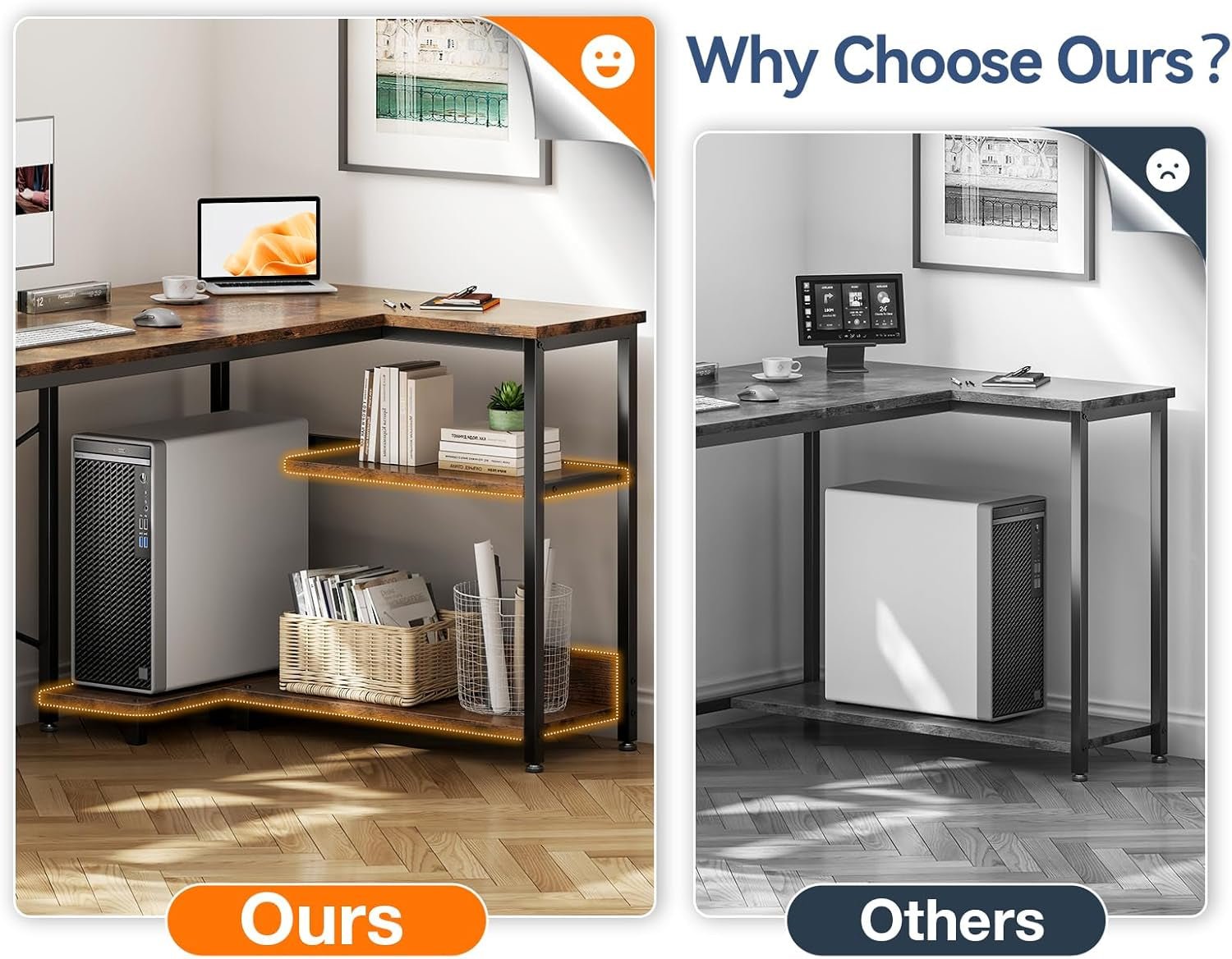 L Shaped Computer Desk 40 Inch With Storage Shelves