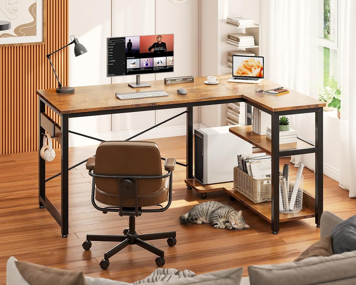 L Shaped Computer Desk 40 Inch With Storage Shelves