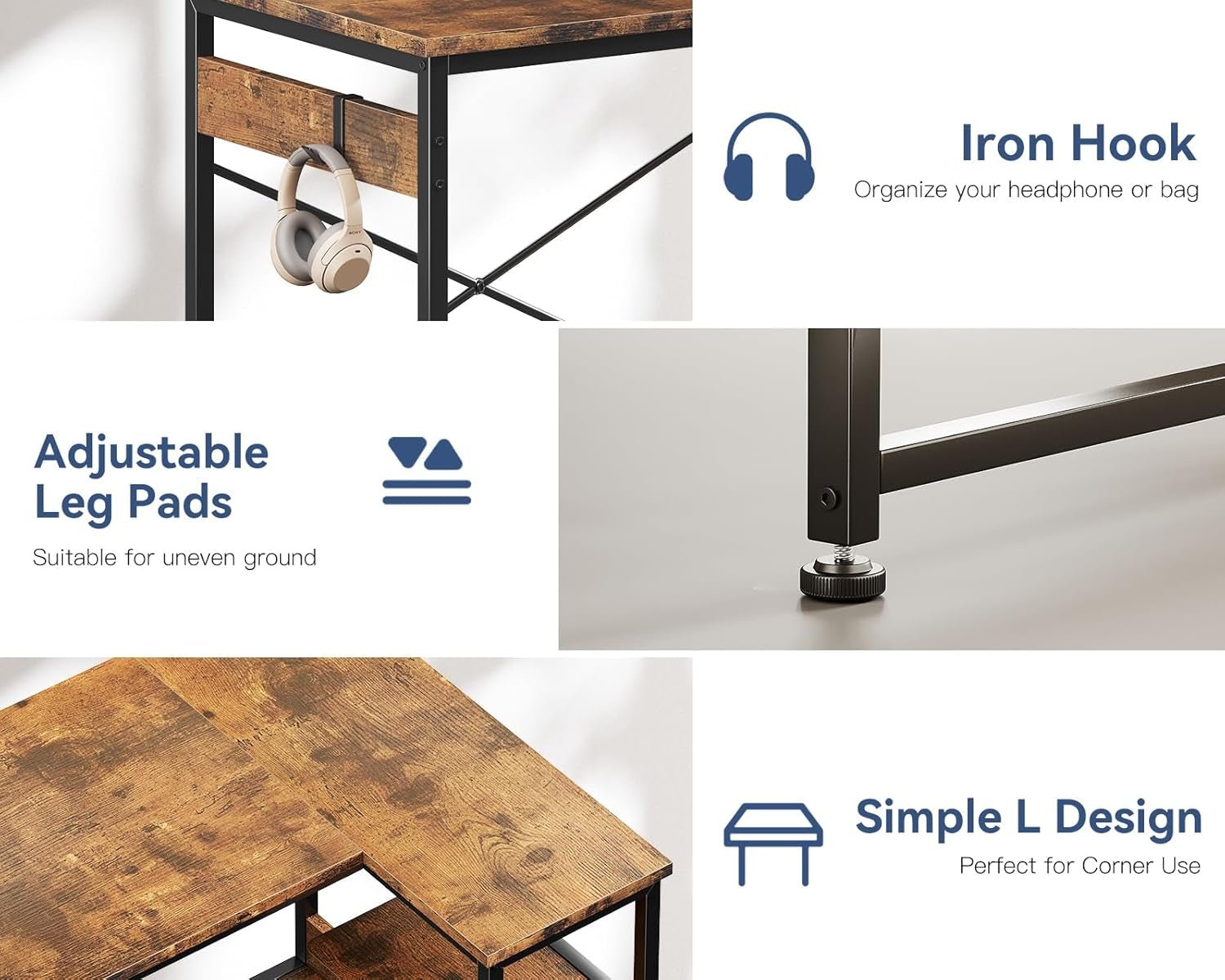 L Shaped Computer Desk 40 Inch With Storage Shelves