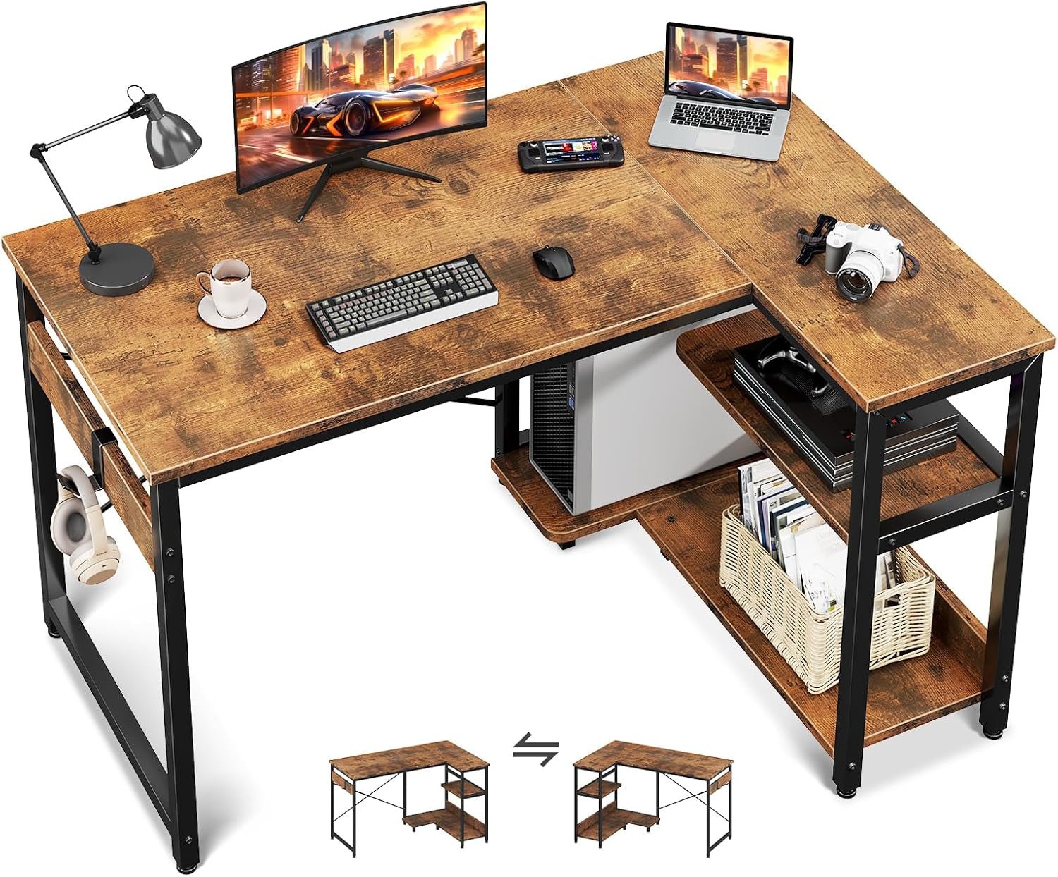 L Shaped Computer Desk 40 Inch With Storage Shelves