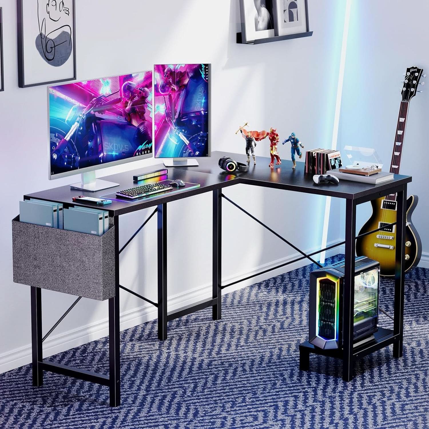 L Shaped Computer Desk 50 Inch Black Corner Home Office