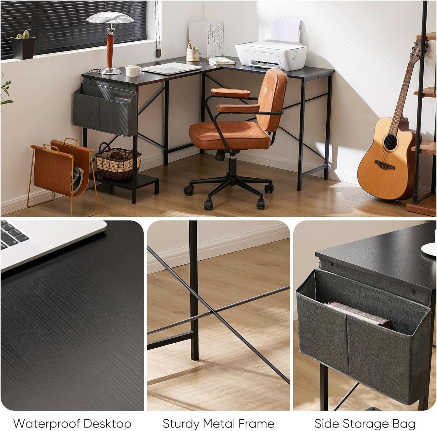 L Shaped Computer Desk 50 Inch Black Corner Home Office