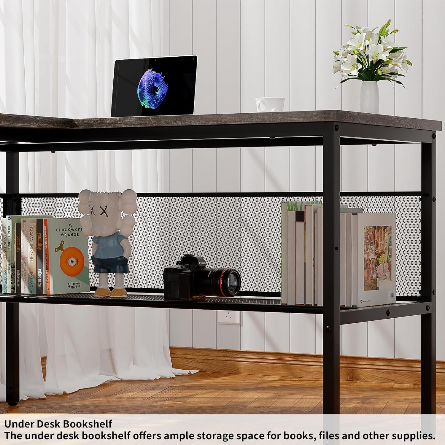 L Shaped Computer Desk With LED Lights And Power Outlets