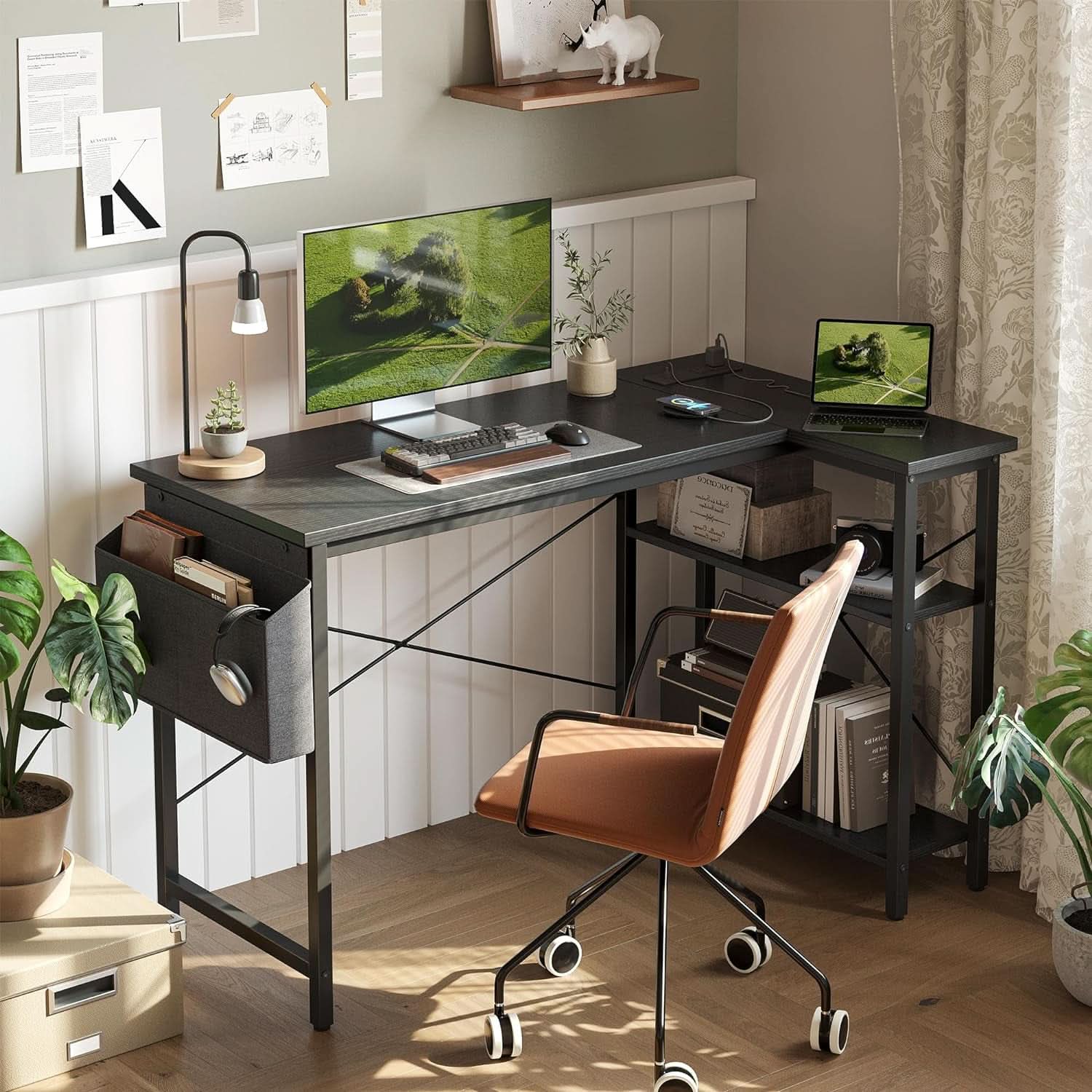 L Shaped Computer Desk With Power Outlets 47 Inch Corner