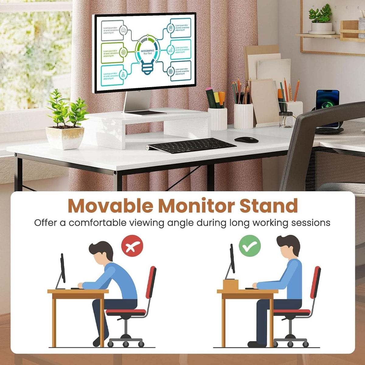L Shaped Computer Desk With USB Ports And Monitor Shelf 95 Inch Two Person