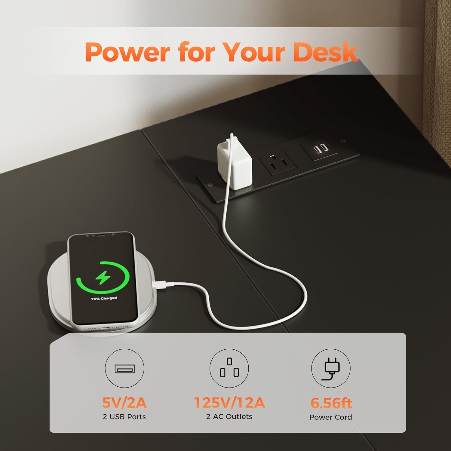 L Shaped Computer Desk with Power Outlets and Shelves