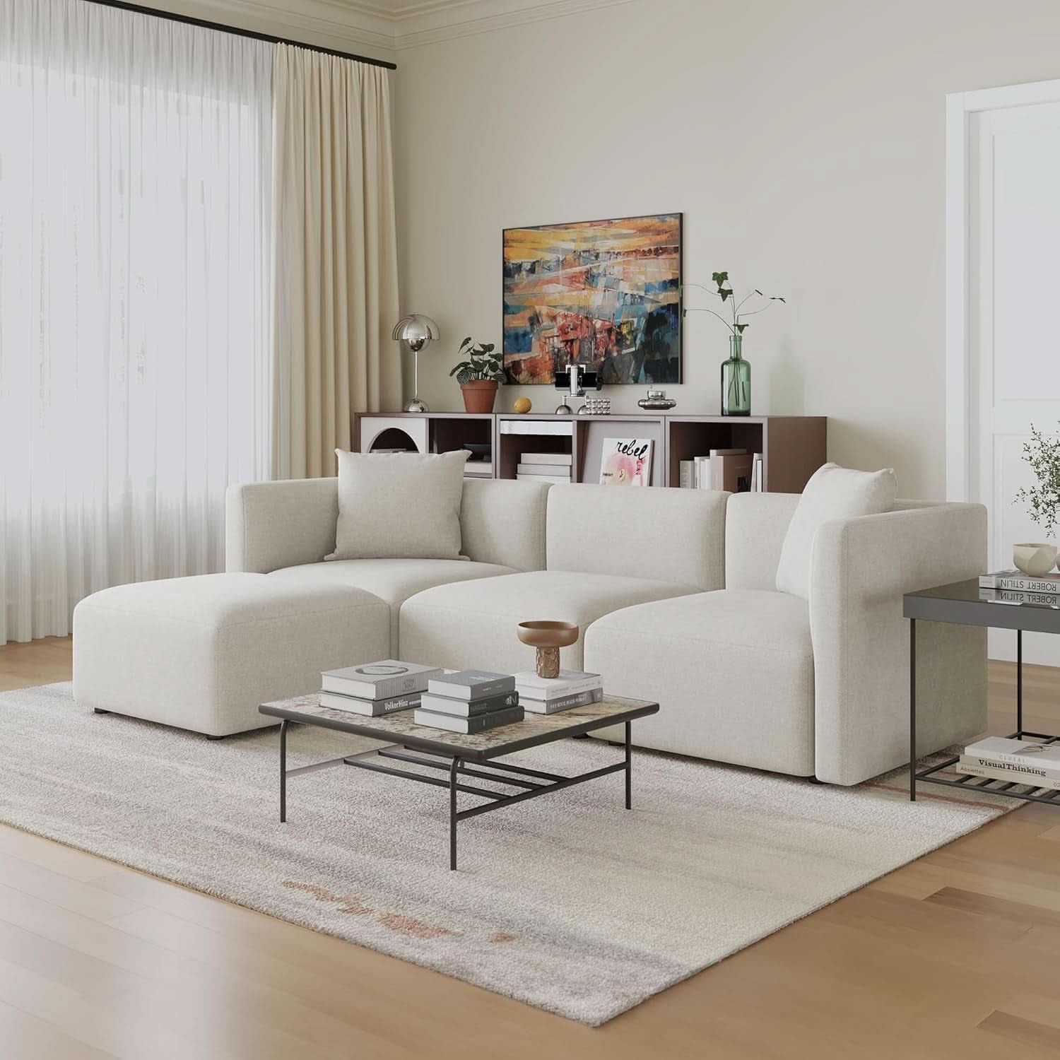 L Shaped Convertible Modular Sectional Sofa Cream Chaise