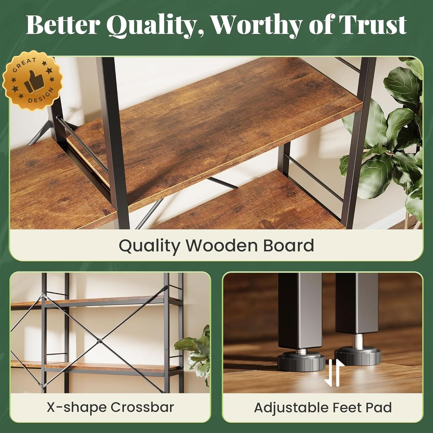 L Shaped Corner Bookshelf 49 Inch Rustic Brown Wood Metal Frame