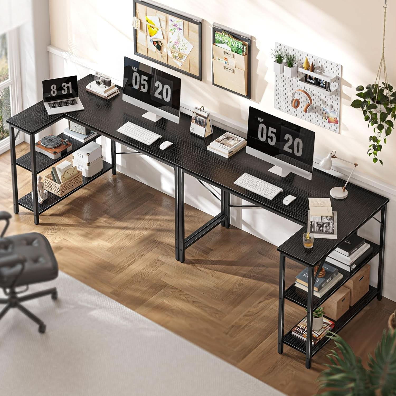 L Shaped Desk 47 Inch Computer With Reversible Shelves Black