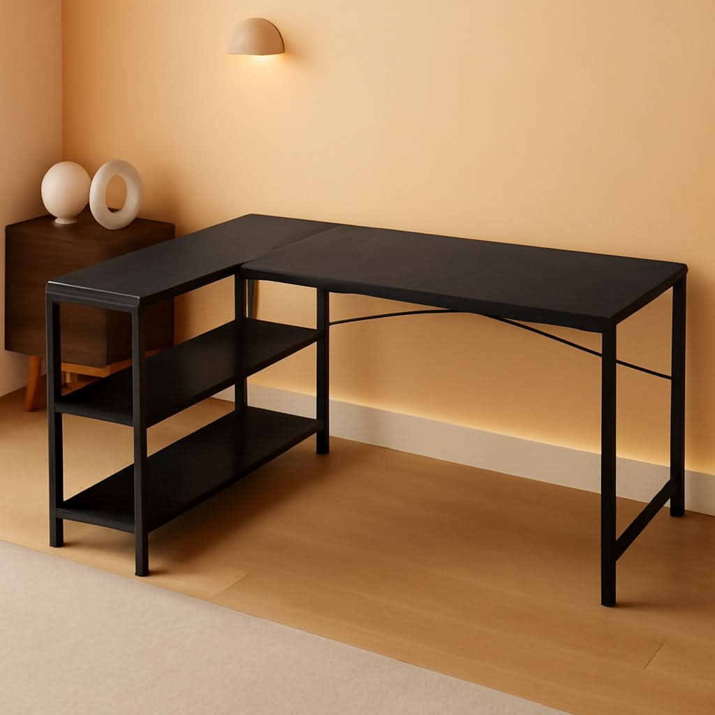 L Shaped Desk 47 Inch Computer With Reversible Shelves Black