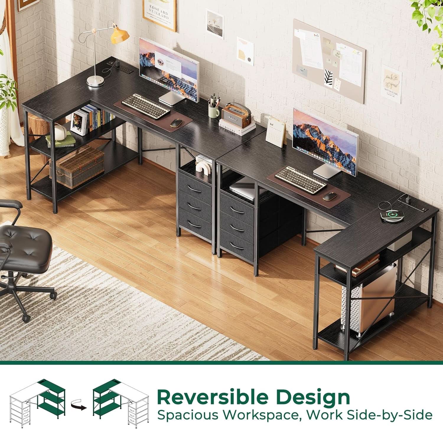 L Shaped Desk 47 Inch With Power Outlets And Ample Storage