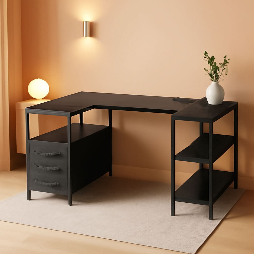 L Shaped Desk 47 Inch With Power Outlets And Ample Storage