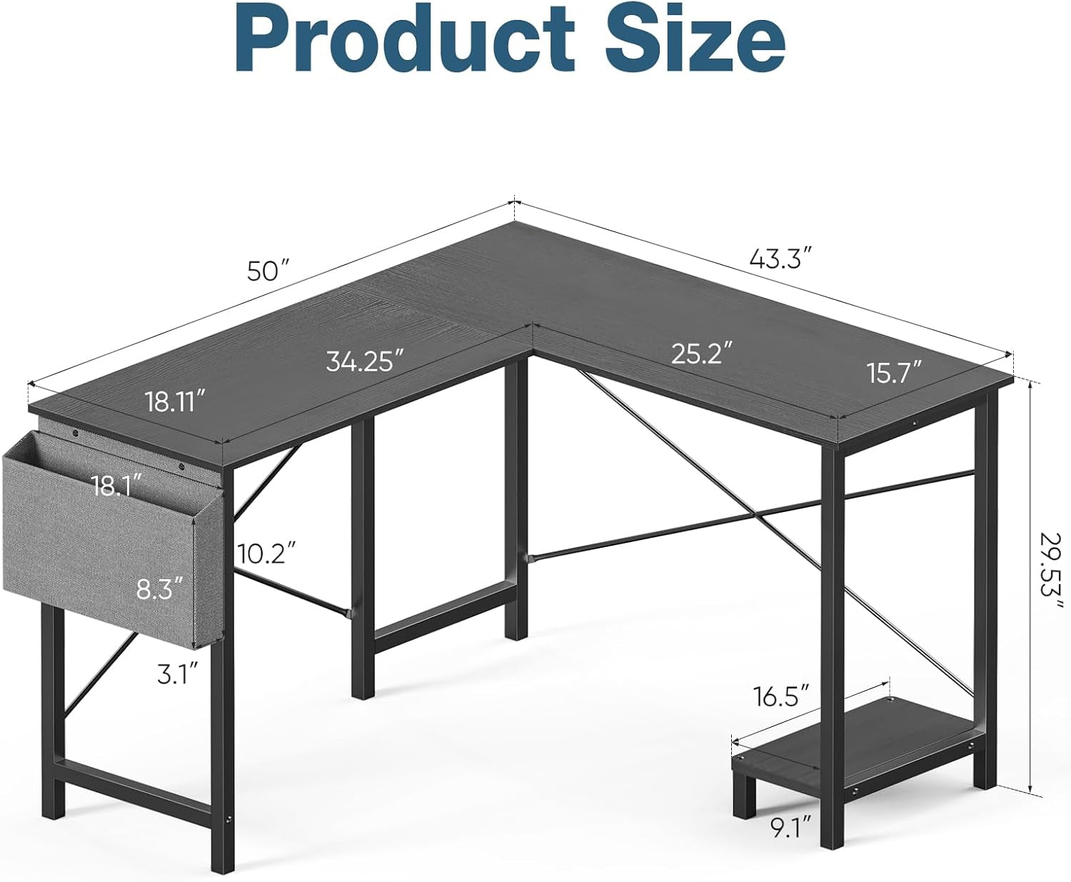 L Shaped Desk 50 Inch Corner PC Desk For Home Office