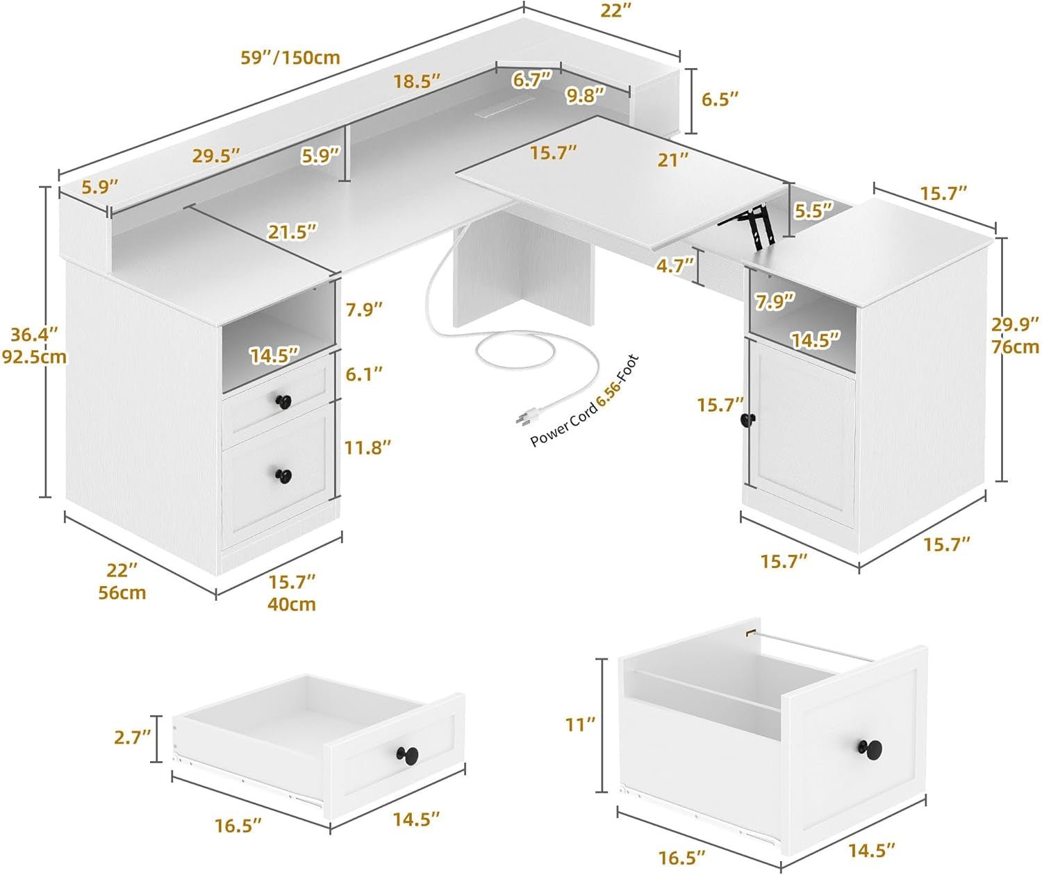 L Shaped Desk 60 Inch White Computer Desk For Home Office