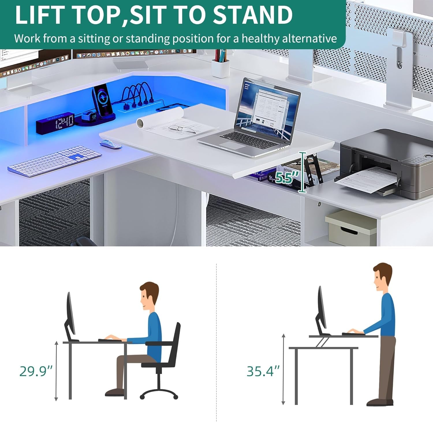 L Shaped Desk 60 Inch White Computer Desk For Home Office