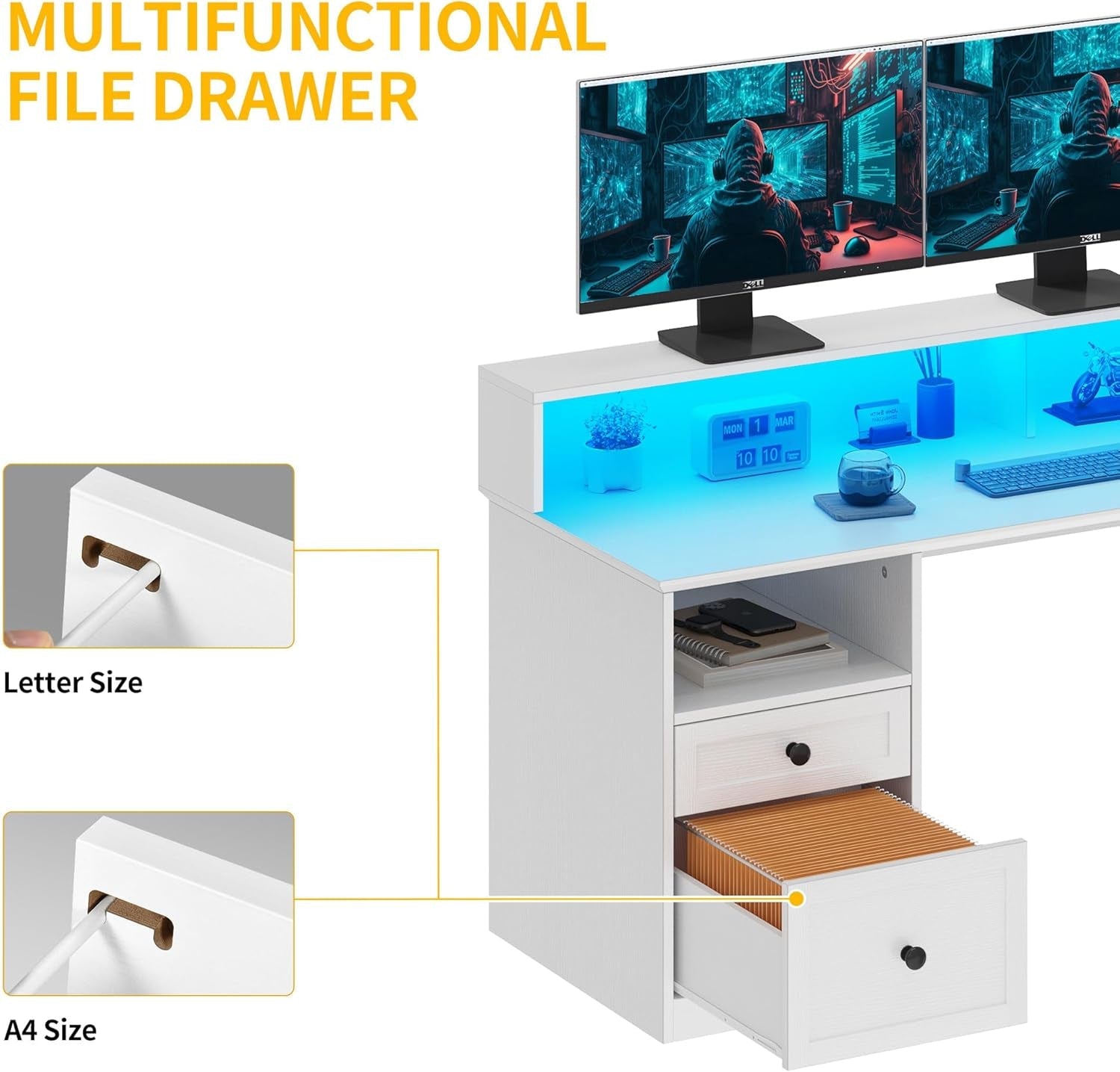 L Shaped Desk 60 Inch White Computer Desk For Home Office