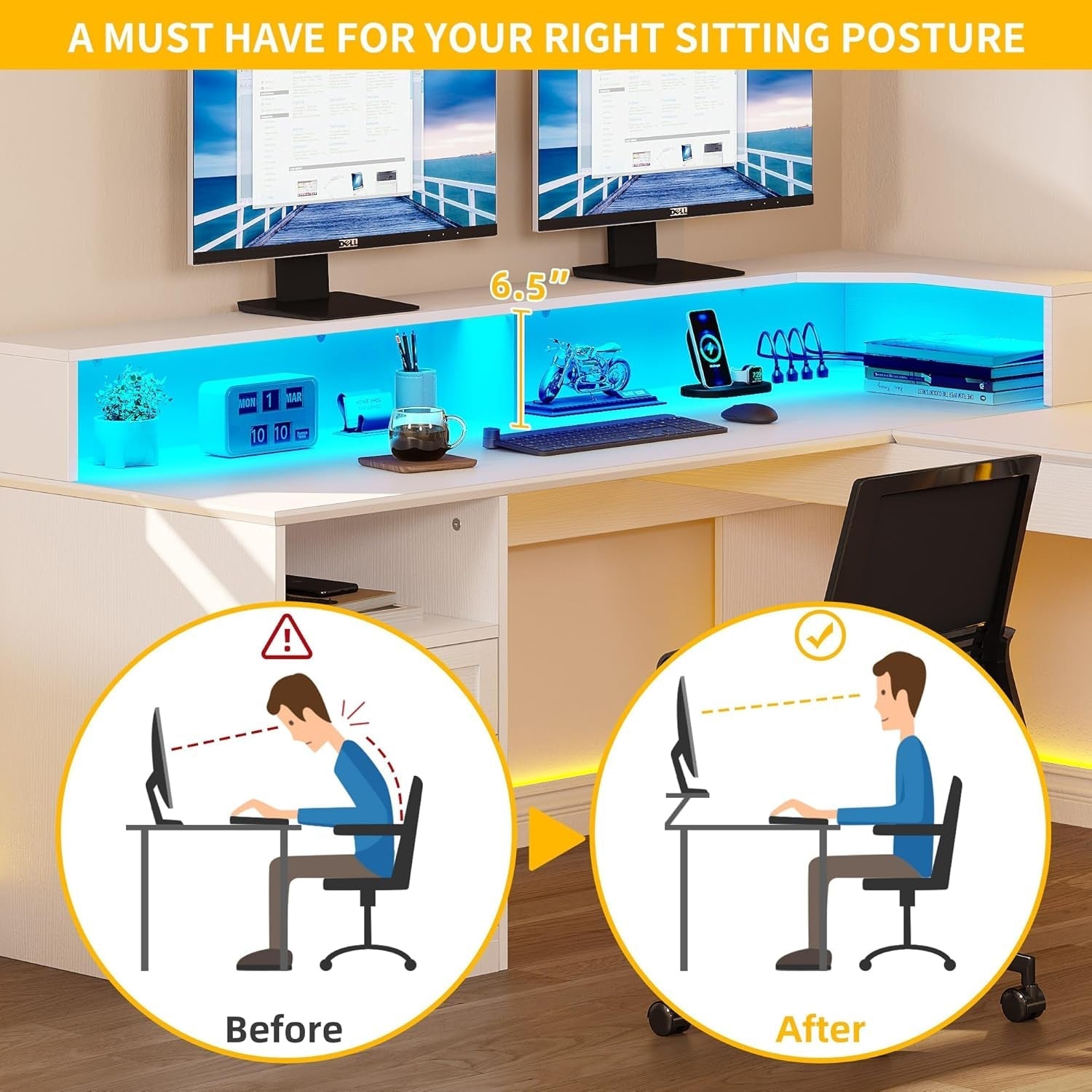 L Shaped Desk 60 Inch White Computer Desk For Home Office