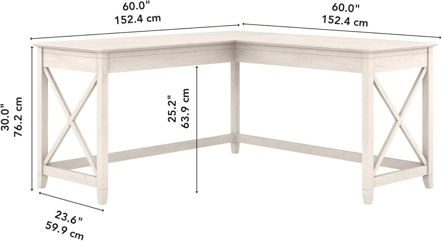L-Shaped Desk 60W Linen White Oak Modern Farmhouse