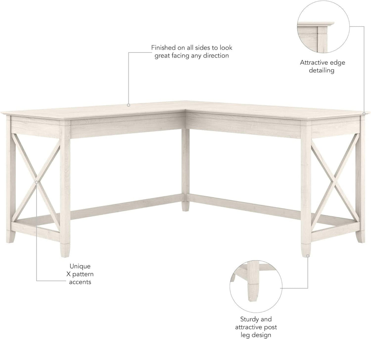 L-Shaped Desk 60W Linen White Oak Modern Farmhouse