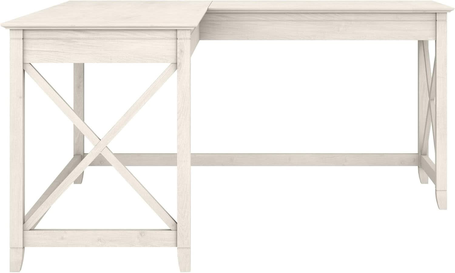 L-Shaped Desk 60W Linen White Oak Modern Farmhouse