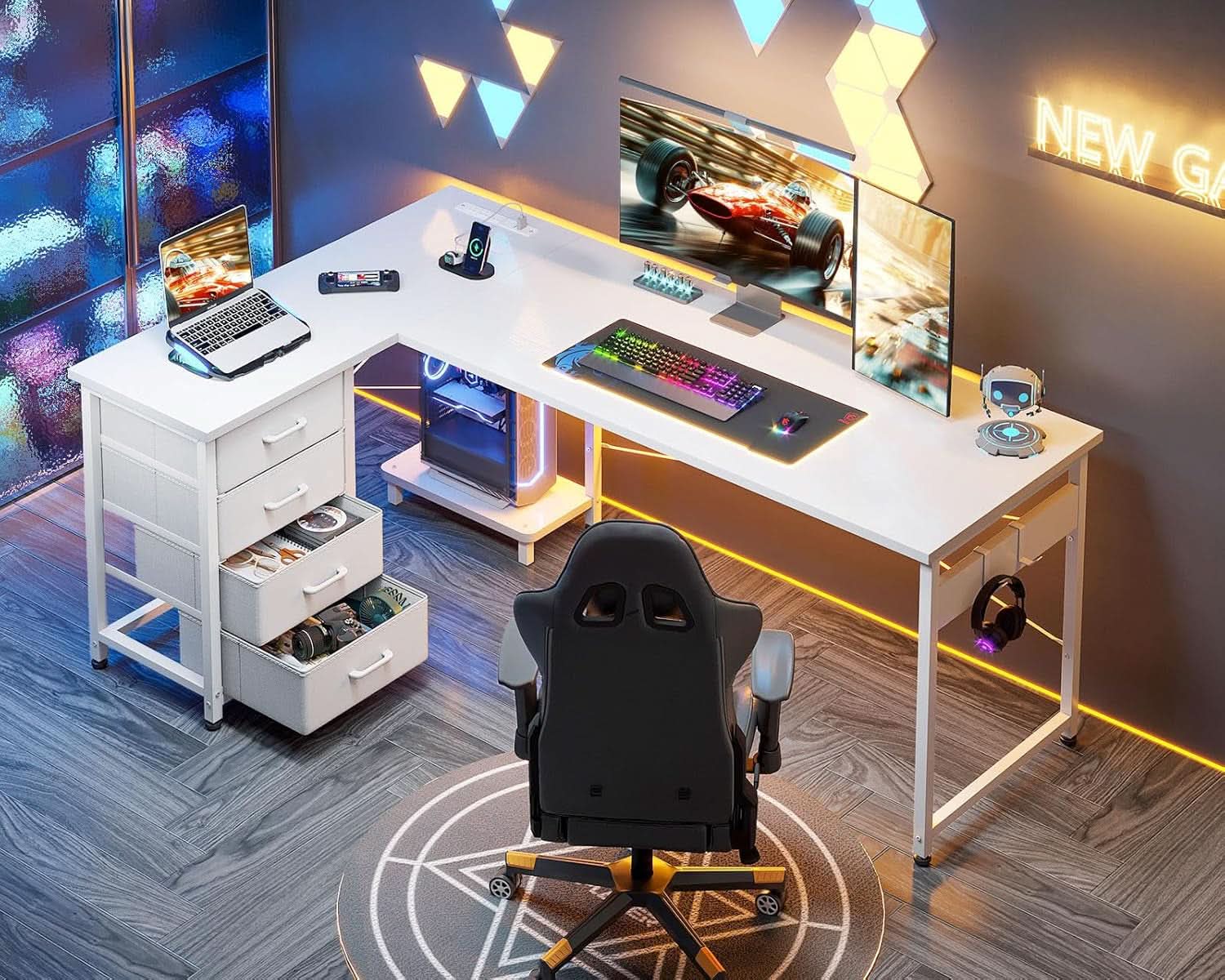 L Shaped Desk 61 Inch With USB Ports For Home Office