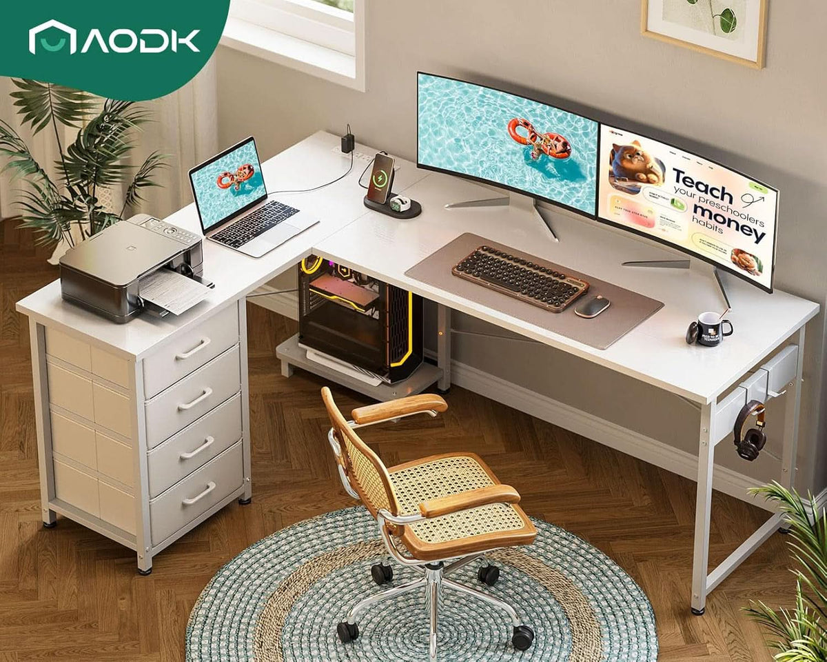 L Shaped Desk 61 Inch With USB Ports For Home Office