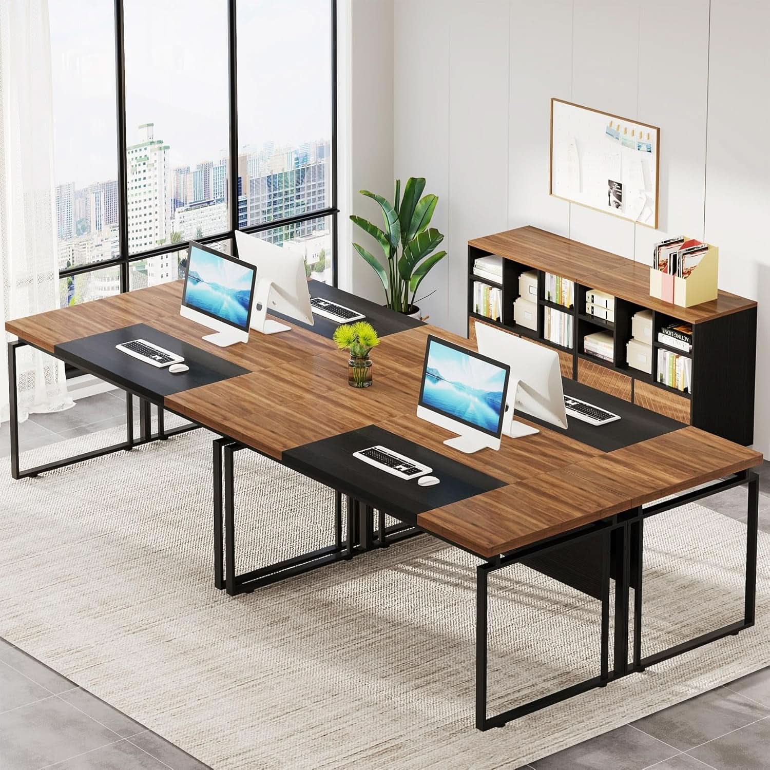 L-Shaped Desk 63-Inch Walnut With Reversible File Cabinet