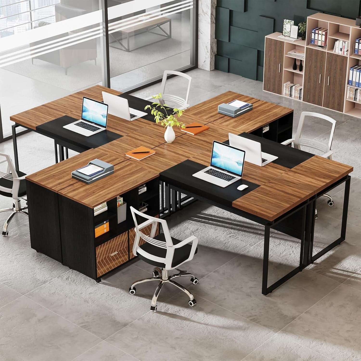 L-Shaped Desk 63-Inch Walnut With Reversible File Cabinet
