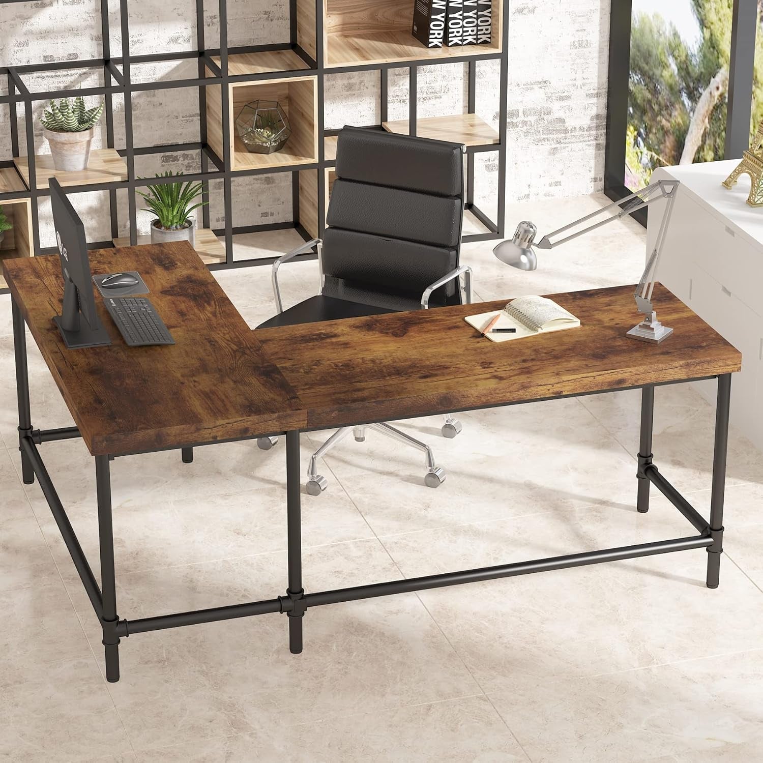 L Shaped Desk 67 Inch Reversible Corner Rustic Brown