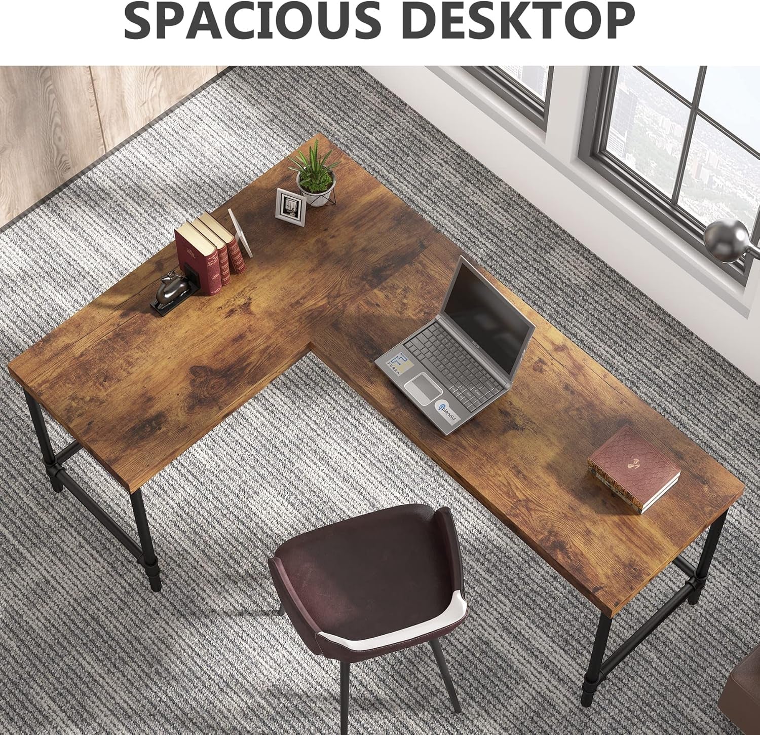 L Shaped Desk 67 Inch Reversible Corner Rustic Brown