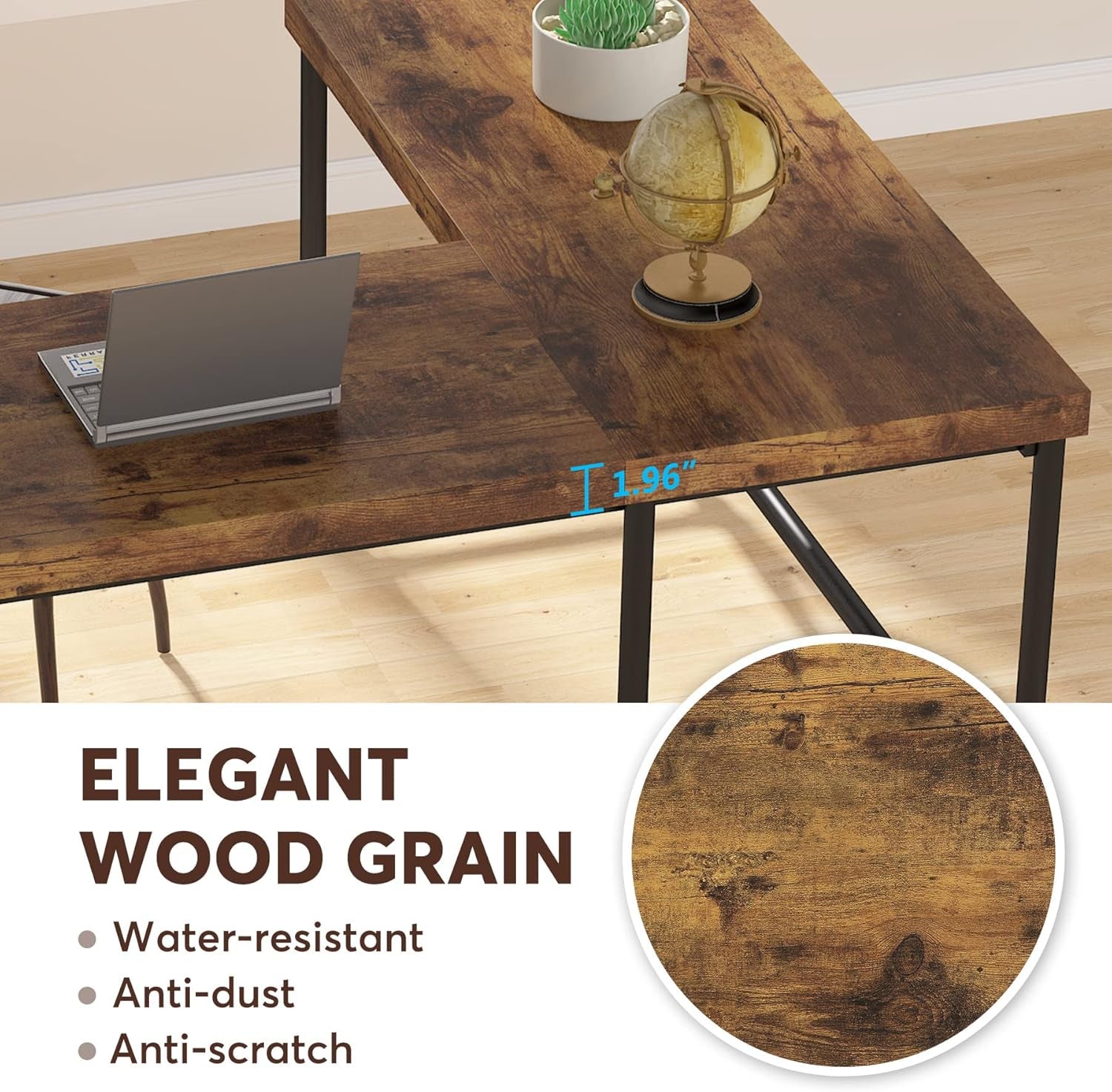 L Shaped Desk 67 Inch Reversible Corner Rustic Brown
