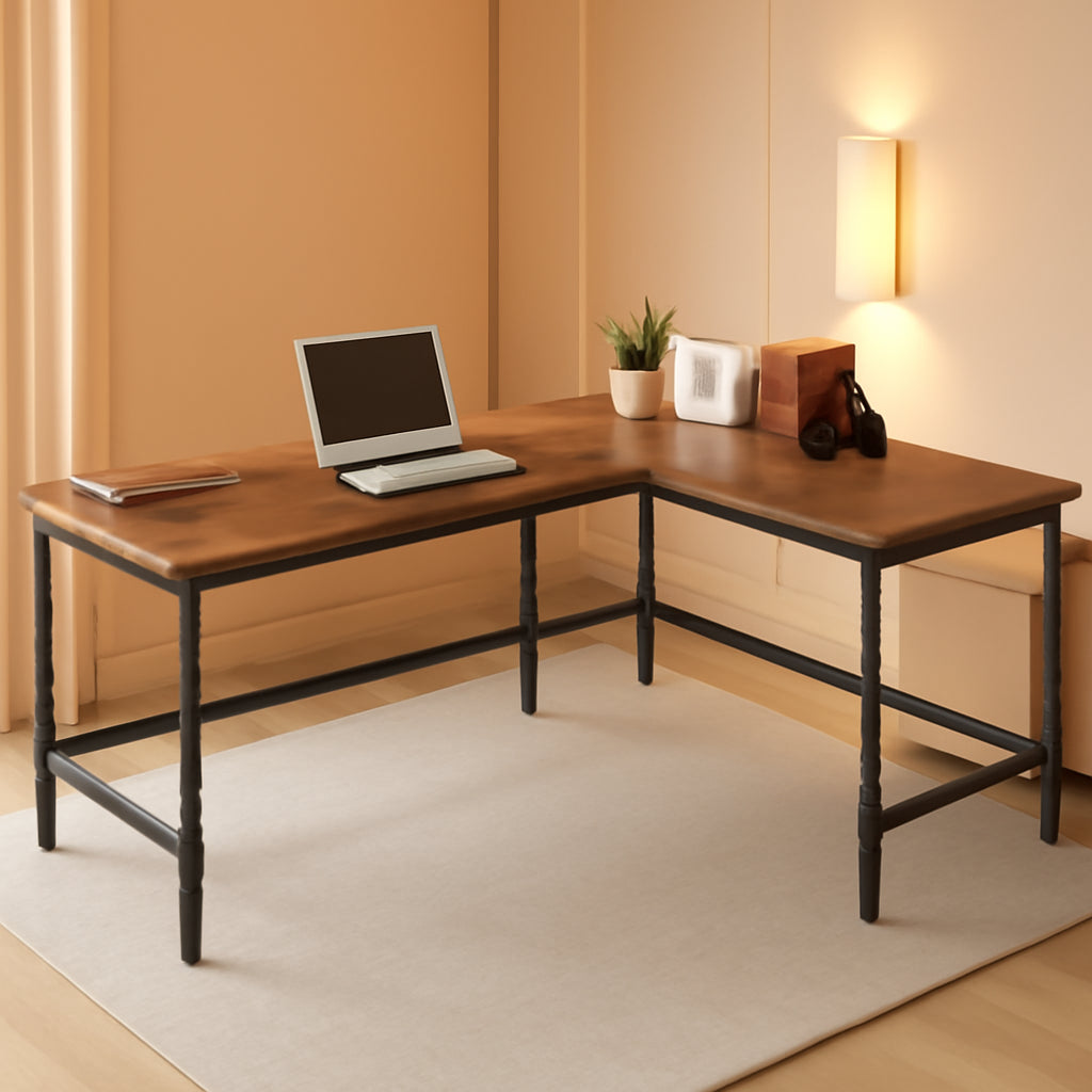 L Shaped Desk 67 Inch Reversible Corner Rustic Brown