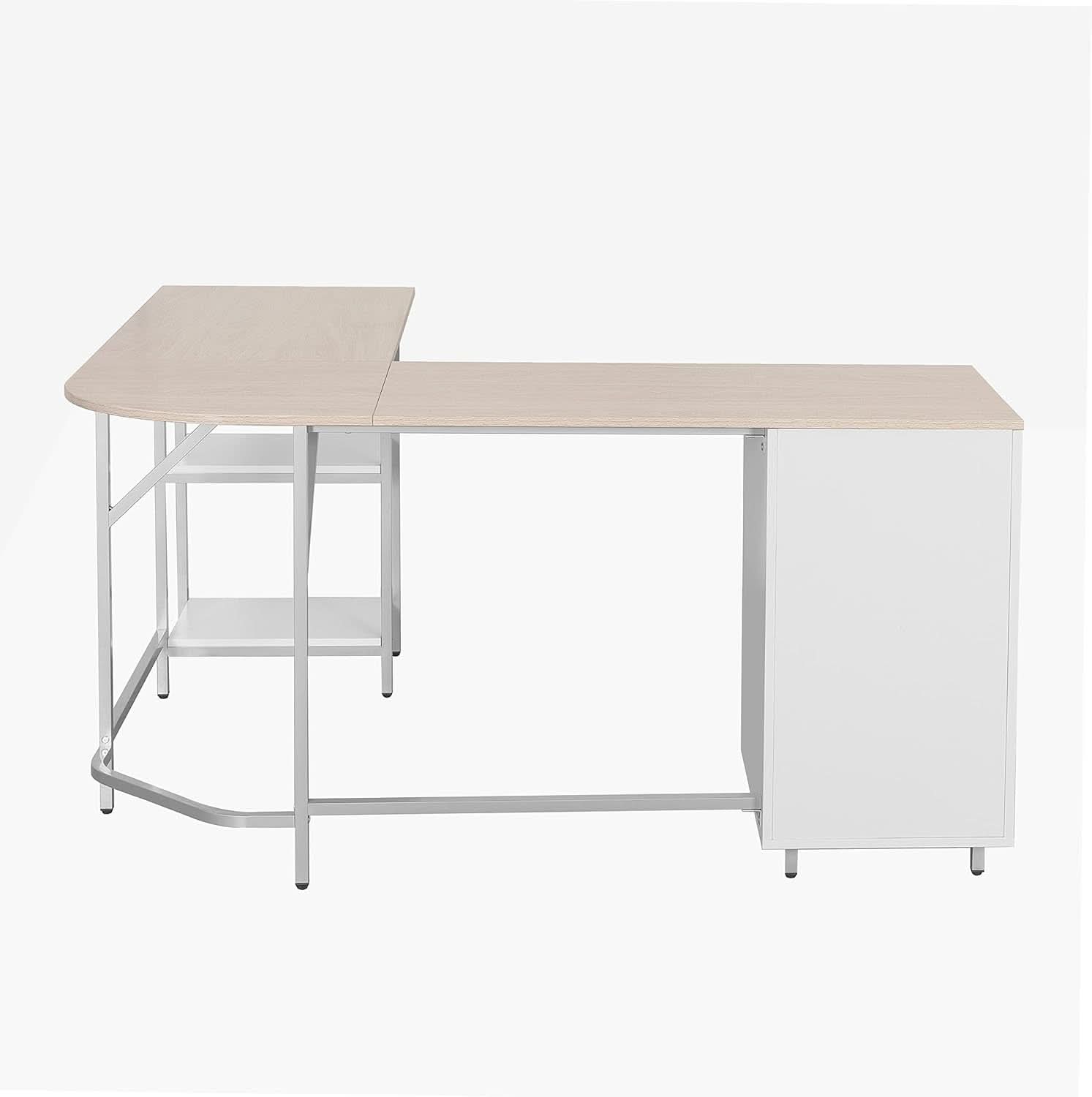 L Shaped Desk Two Toned With Drawers And Open Shelf Home Office