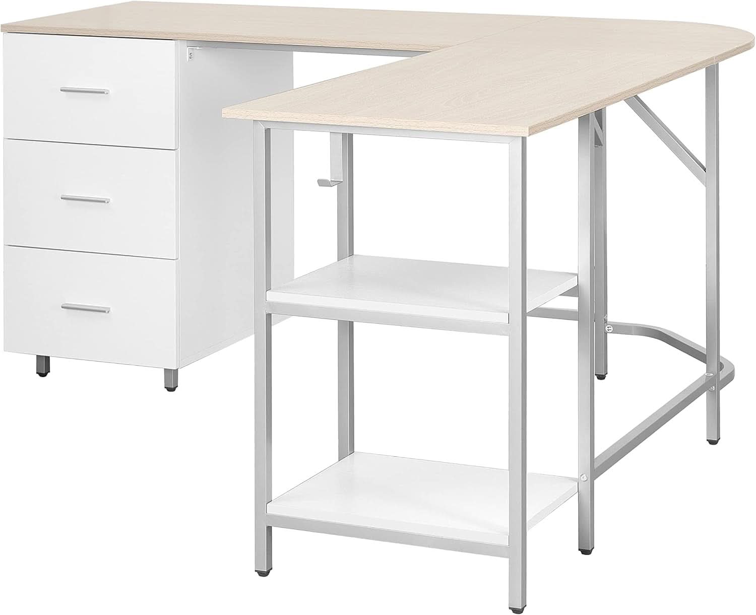 L Shaped Desk Two Toned With Drawers And Open Shelf Home Office