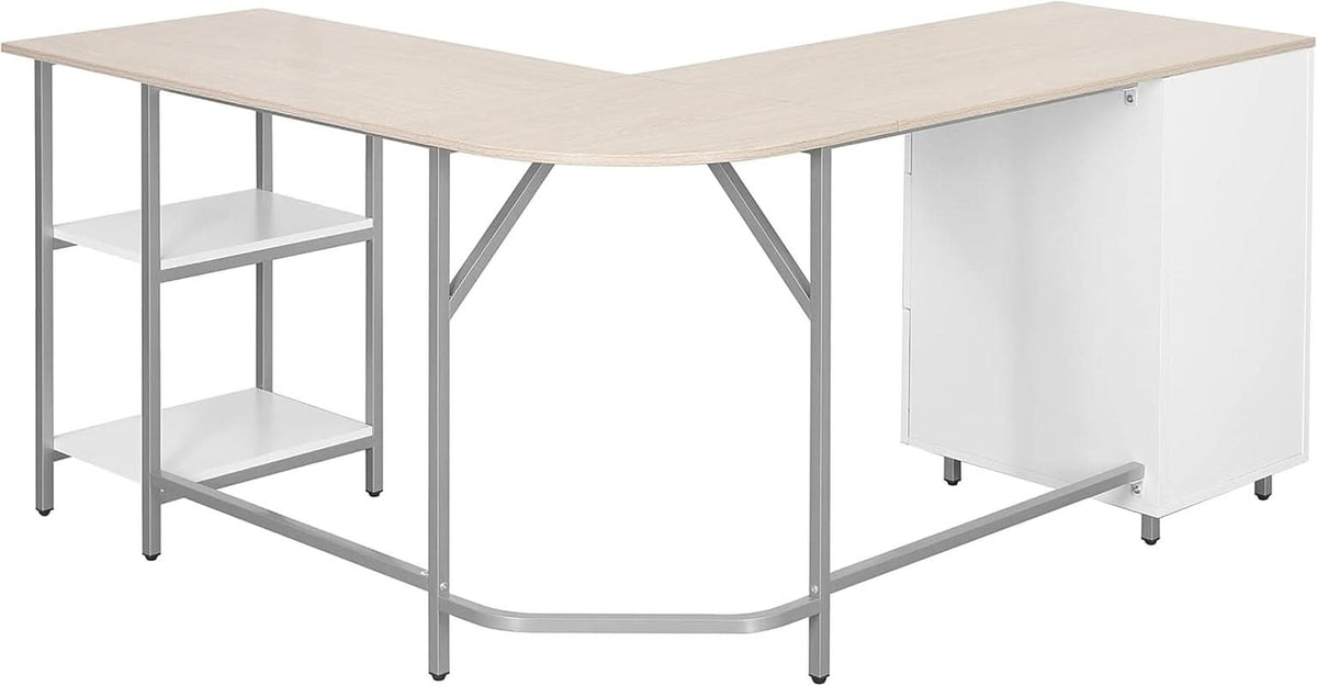 L Shaped Desk Two Toned With Drawers And Open Shelf Home Office