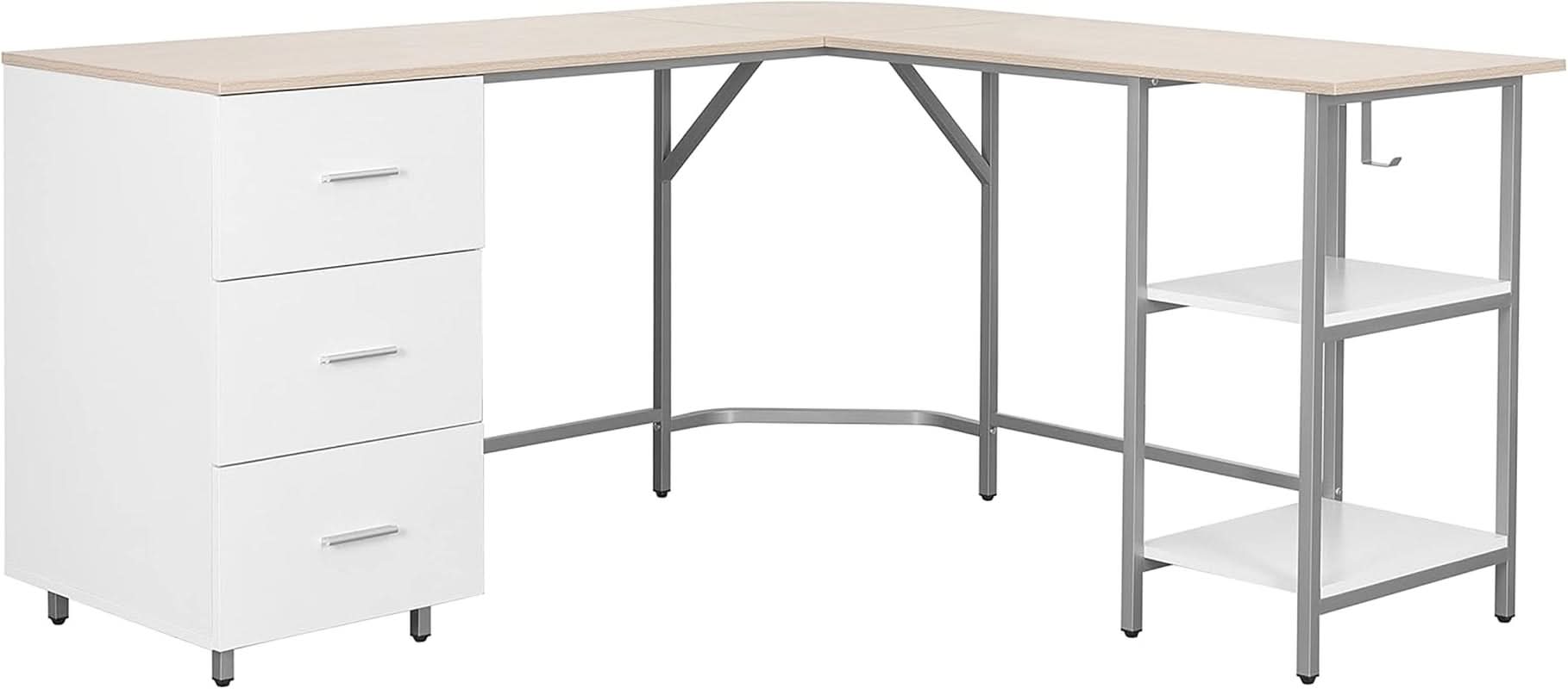 L Shaped Desk Two Toned With Drawers And Open Shelf Home Office