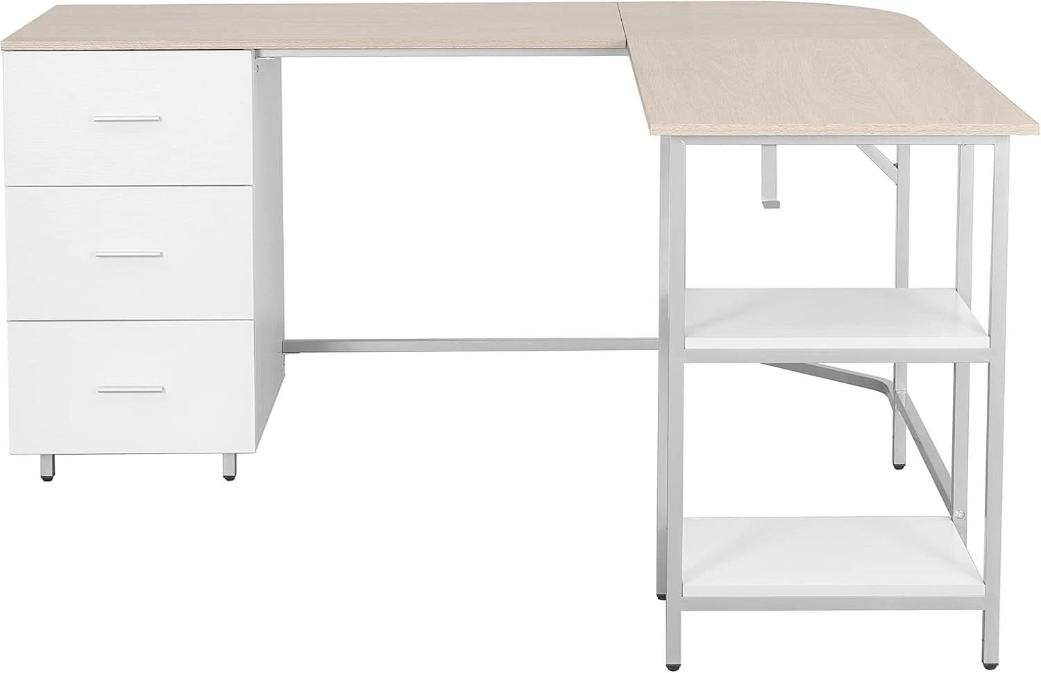L Shaped Desk Two Toned With Drawers And Open Shelf Home Office