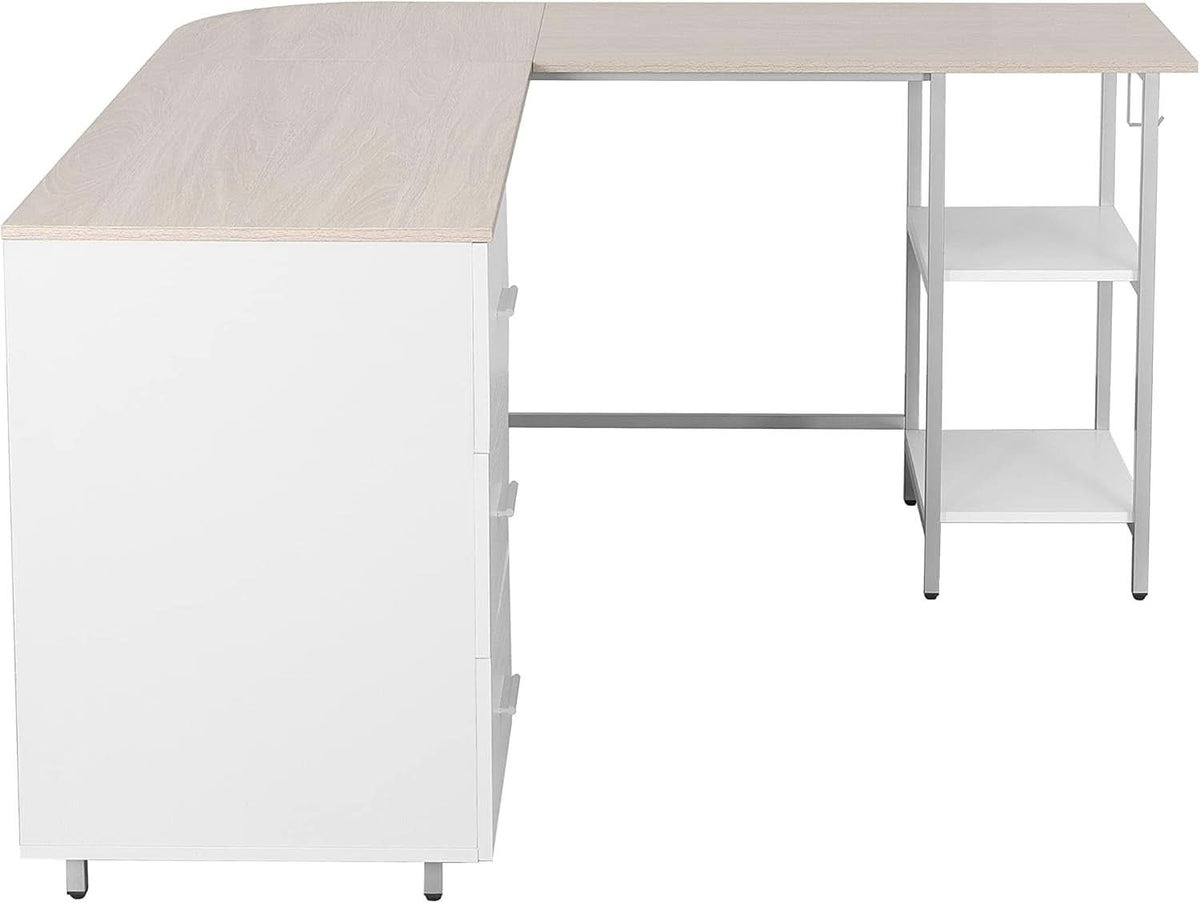 L Shaped Desk Two Toned With Drawers And Open Shelf Home Office