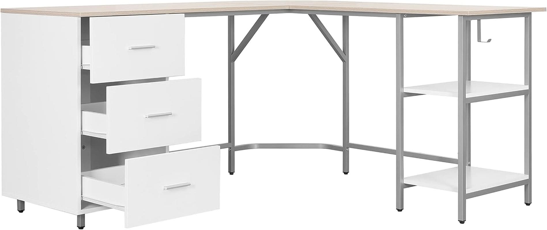 L Shaped Desk Two Toned With Drawers And Open Shelf Home Office
