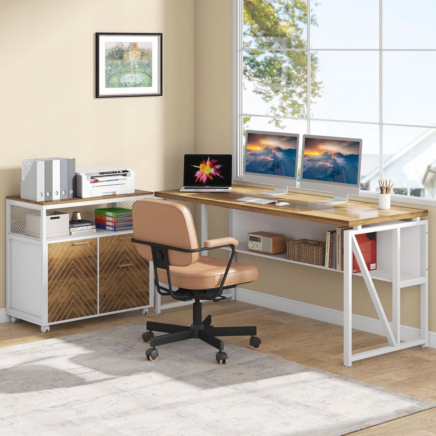 L Shaped Desk Walnut Sixty Three Inch Executive Desk