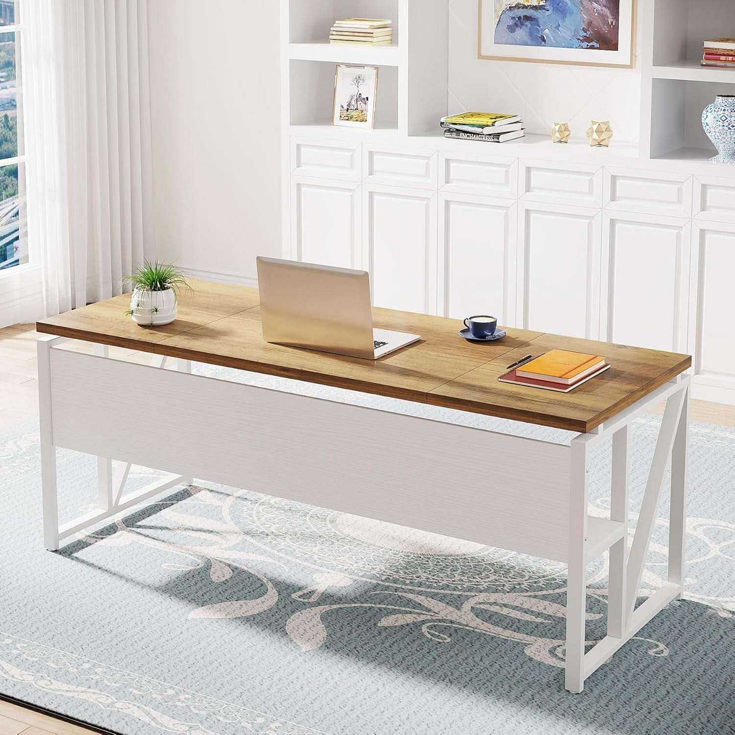 L Shaped Desk Walnut Sixty Three Inch Executive Desk