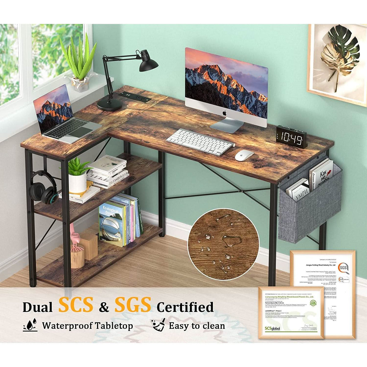 L Shaped Desk With 2 USB Ports And Outlets For Home Office