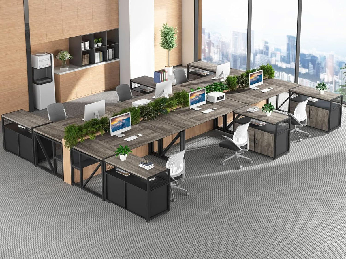 L Shaped Desk With Drawer Cabinet And Lateral File Cabinet 63 Inch Gray
