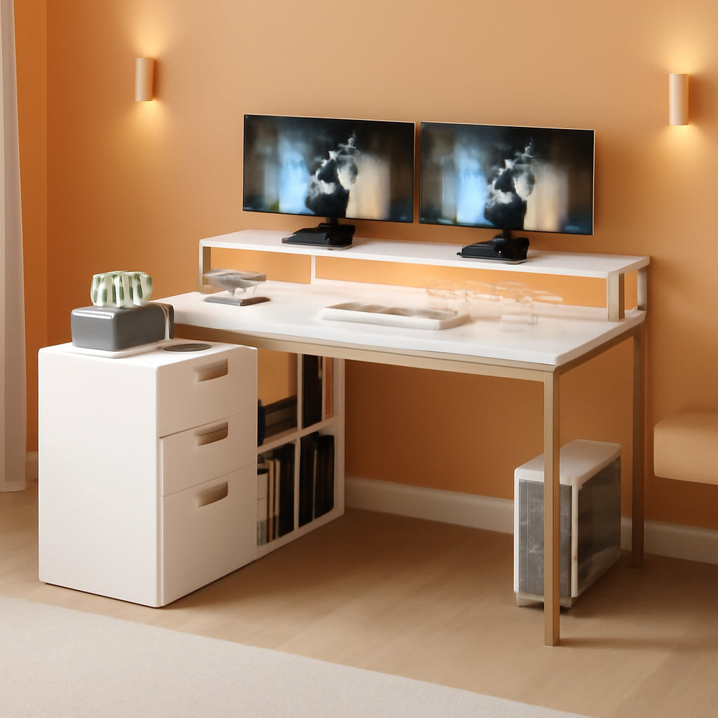 L Shaped Desk With LED Light And Power Outlets