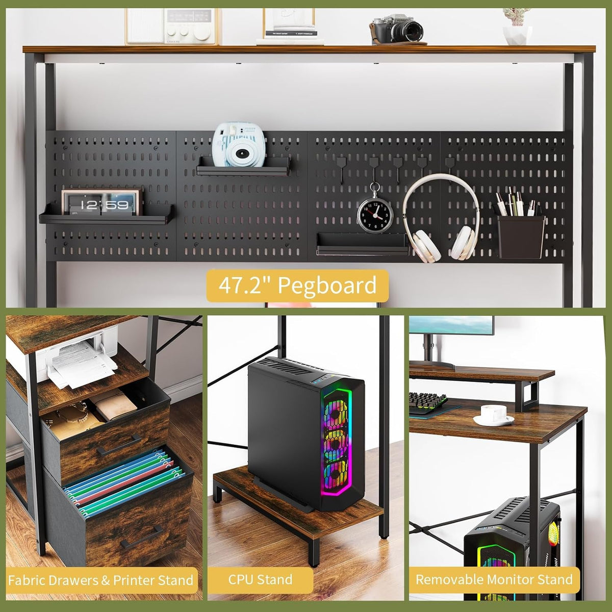 L Shaped Desk With LED Lights And Storage Shelves Home