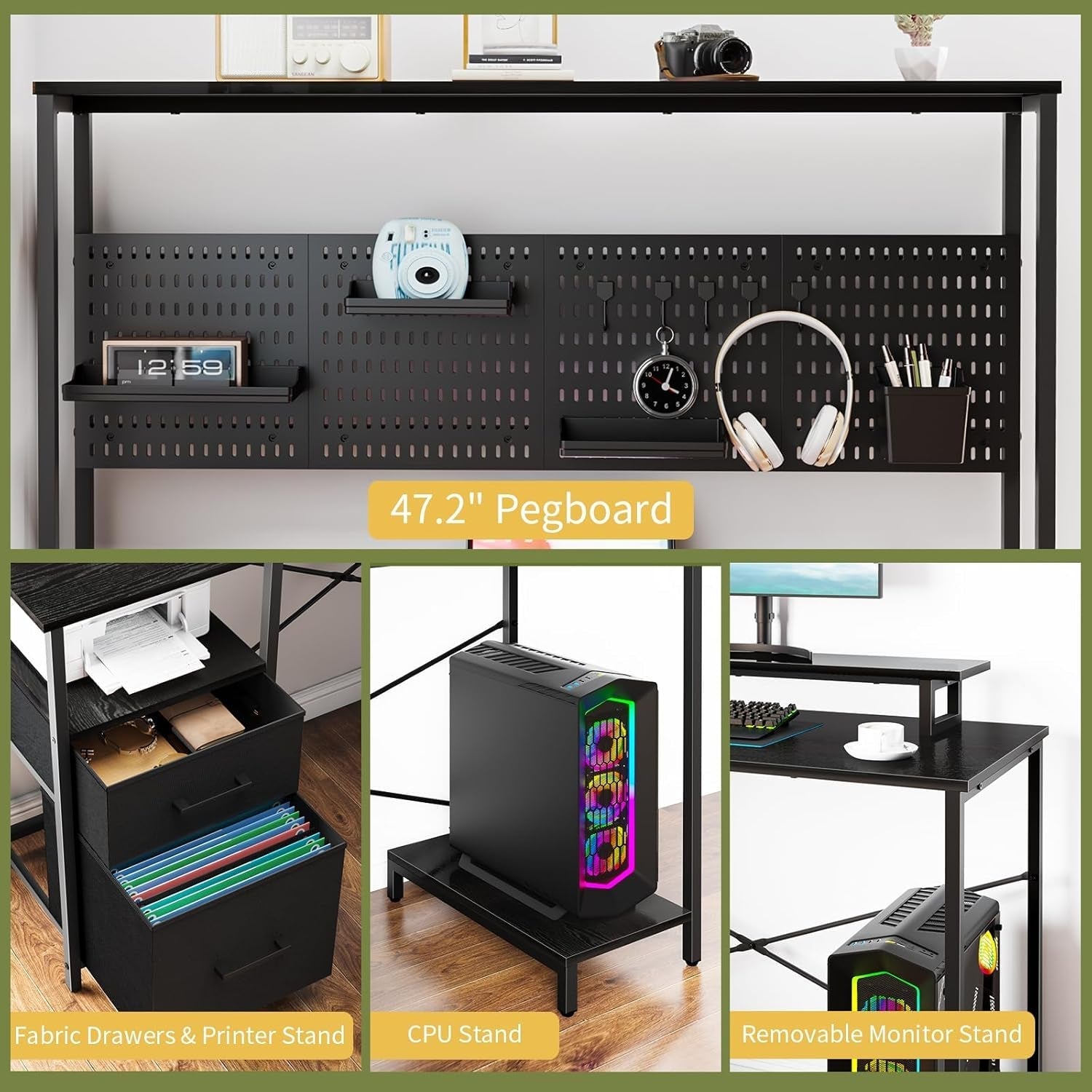 L Shaped Desk With Pegboard And Drawers For Home Office