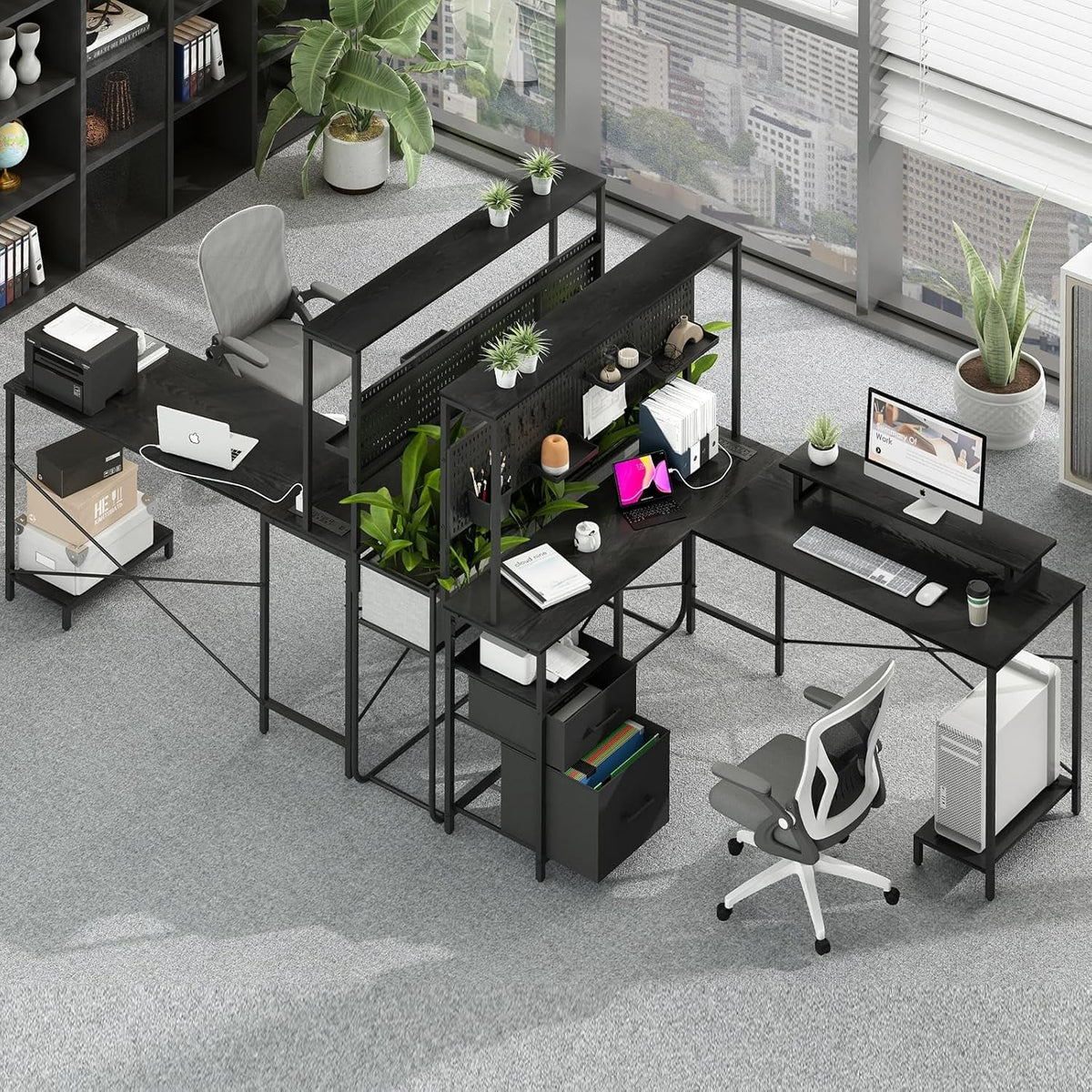 L Shaped Desk With Pegboard And Drawers For Home Office