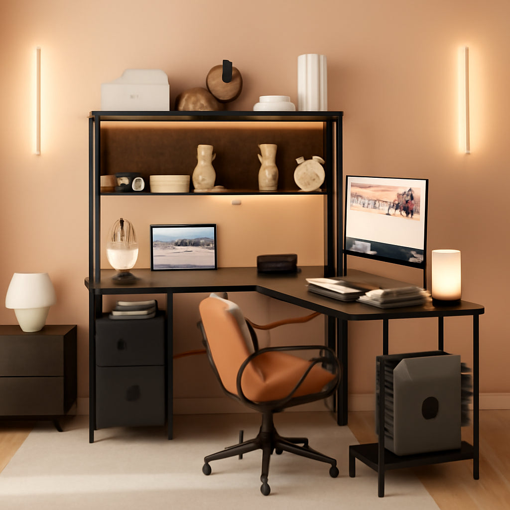 L Shaped Desk With Pegboard And Drawers For Home Office